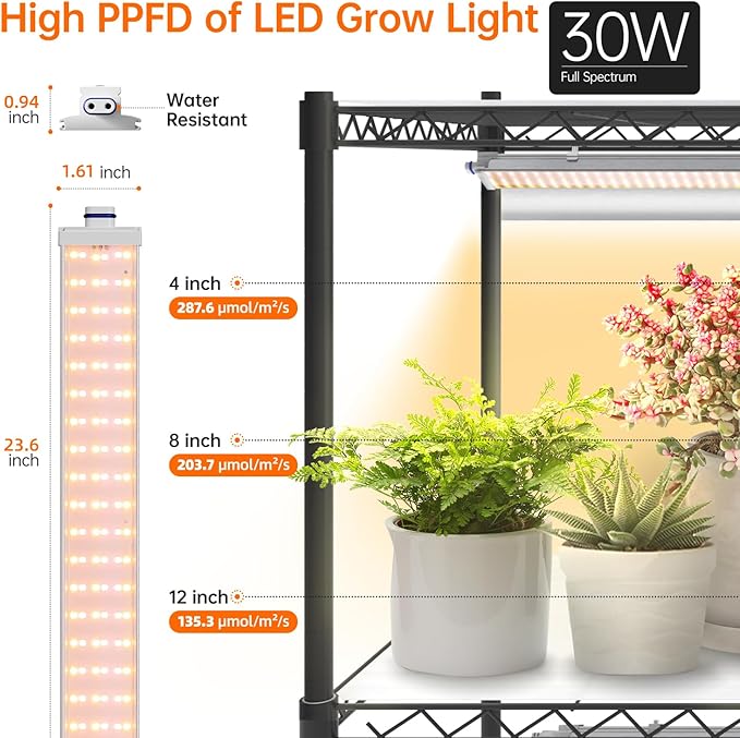 Bstrip Plant Shelf with Grow Lights, 4-Tier Grow Light Shelf with 30W T5 Full Spectrum Grow Lights, Plant Stand with Grow Light for Indoor Plants, Seed Starting, Seedlings(35.4" L x 13.8" W x 59" H)