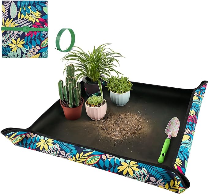 Repotting Mat for Plant Transplanting and Mess Control 29.5"x 29.5" Oxford Fabric Waterproof Potting Foldable Indoor Portable Gardening Tray Unique Gifts Lovers