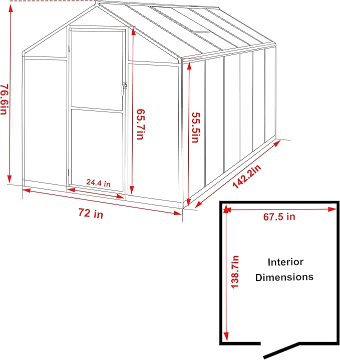 MUPATER 6 x 12FT Greenhouse for Outdoors, Heavy Duty Greenhouse with Lockable Door & Adjustable Roof Vent, Aluminum Green-House Kit with 4MM Polycarbonate Panel for Backyard, Garden, White