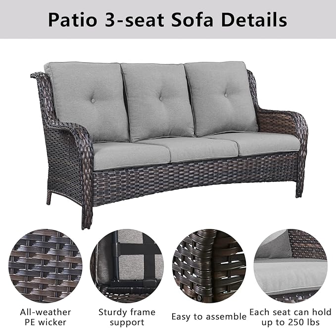 Belord Outdoor Furniture Wicker Conversation Sets - 7 Piece Patio Rattan Furniture Sets with Swivel Rocker Chairs Outdoor Sofa for Porch Deck Backyard Brown/Grey