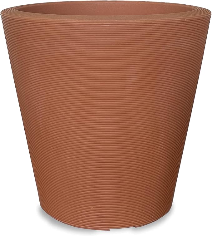 Crescent Garden Madison Planter– Weather-Resistant, Double Walled Indoor/Outdoor Plant Pot with Drain Hole – Durable All-Season Plastic Flower Container, 16" W (Terracotta-Colored)