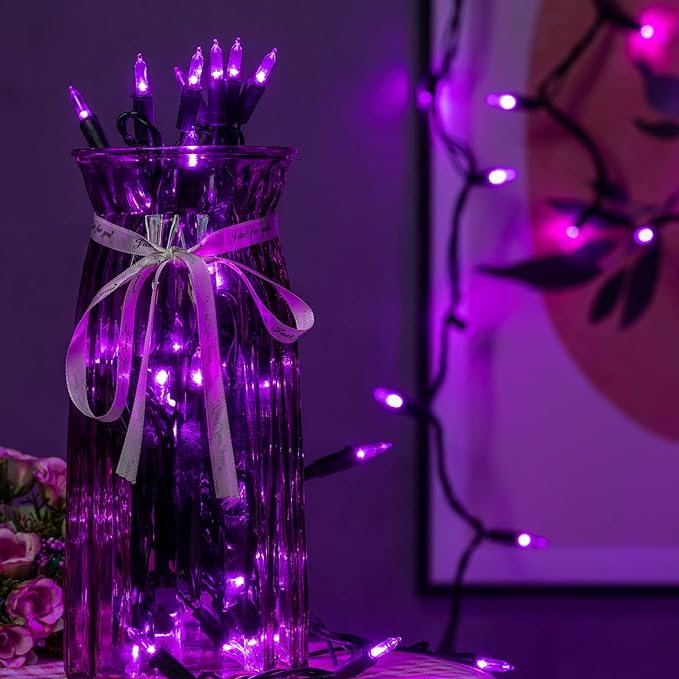 YULETIME 200 Purple LED Christmas Lights with Black Wire, Pack of 2 Strands 33 Feet 100 Lights UL Certified Holiday String Light Set