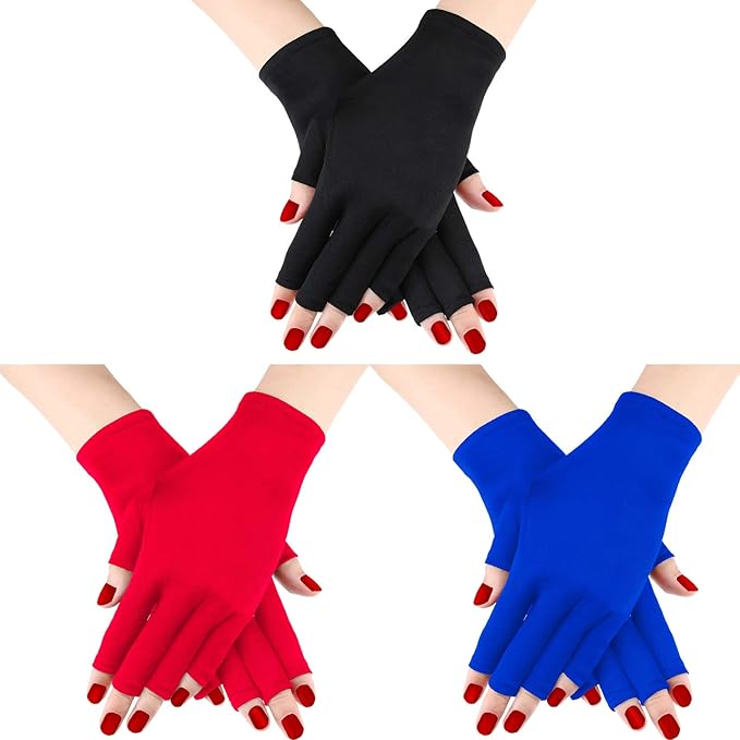 Syhood 3 Pair UV Gloves for Nail Lamp Upf50+ UV Fingerless Protection Glove for Gel Manicures Art Protect Hand from Nail Lamp