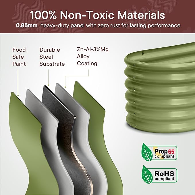 6x2x1.5 ft Galvanized Raised Garden Bed, 18" Tall Metal Raised Planters for Outdoor Plants, Vegetables, Herbs, Above Ground Raised Garden Bed Kit for Small Space Gardening - Moss Green