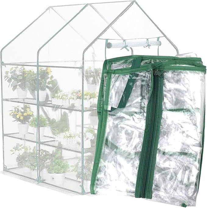 Greenhouse Cover Replacement, 56×56×76 Inches PE Walk-in Greenhouse Cover for Gardening Plants w/Roll-Up Zipper Door, Waterproof Wind Rain Proof Frost Protection , Easy Assembly (No Frames Include)