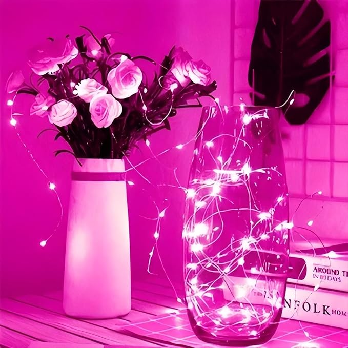 6 Pack Pink Valentine's Day Led Fairy Lights Battery Operated, Valentines String Lights Waterproof Silver Wire 7 Feet 20 Led Firefly Starry Moon Lights for DIY Wedding Galentine's Day Party Bedroom