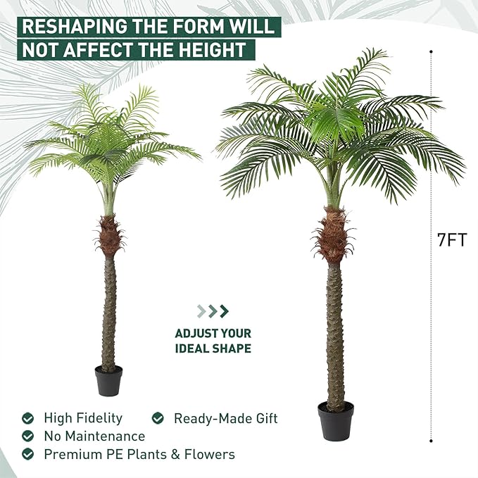 YEPDIN 7 FT Fake Palm Tree,Tall Artificial Palm Trees for Outdoor Indoor Decor,Faux Phoenix Palm Plants for Outside Patio Pool Coastal Home Office Living Room