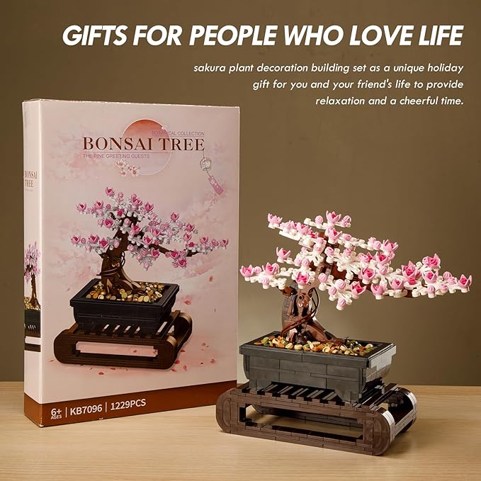 Vamuss 3-In-1Le-go Bonsai Tree Building Set,Cherry Blossom Tree Building Set,DIY Plant Model Botanical Collection Design Kit for Adults,Creative Gift for Home Décor and Office Art