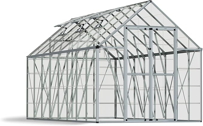 Palram - Canopia Snap & Grow 8 Ft. x 16 Ft. Greenhouse Kit Hobby DIY Walk In Green House Heavy Duty Polycarbonate, Aluminium Frame, with Lockable Door and Vent for Outdoors, Garden, Backyard In Silver