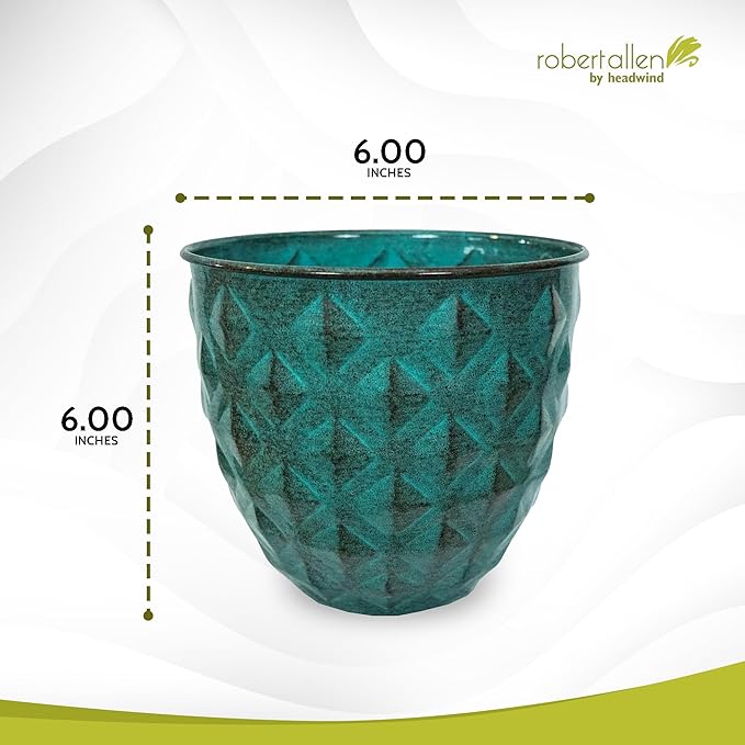 Headwind Glazed Ironstone Diamonte Collection – Surf Green 6-Inch Decorative Plant Pot, Indoor & Outdoor, Vintage Diamond-Textured, Lightweight & Weather-Resistant for Garden Use by Robert Allen