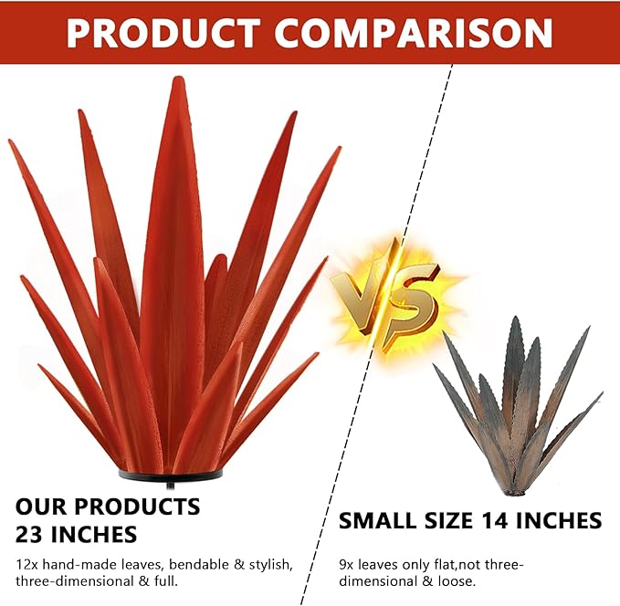 TOMBABY Enlarge Metal Plants Tequila Rustic Sculpture, Outdoor Patio Yard, Home Decor Hand Painted Agave Garden Statue, Outdoor Lawn Ornaments Yard Stakes for Mom Gift (1 RED Big&Large)