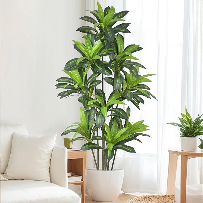 Artificial Dracaena Tree 7FT(84in) Tall Fake Plant with Realistic Green Leaves, Faux Floor Potted Artificial Trees for Home Office Living Room Decor Indoor (7feet,1 Pack)