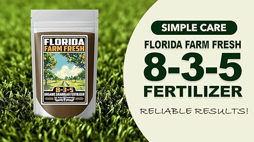 Fertilizer Commercial Grade | Florida Farm Fresh Organic 8-3-5 | 1 Pound | Granular Slow Release Feed | Nitrogen Source | Lawns Vegetables Fruits Beds Borders Shrubs Ornamentals | 7–8 Month Coverage
