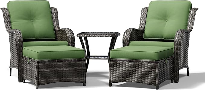 Joyside 5 Piece Wicker Patio Furniture Set, Rattan Patio Chairs with High Back, Deep Seating, Wide Armrest, Thickened Cushions, Outdoor Furniture for Deck, Porch Use