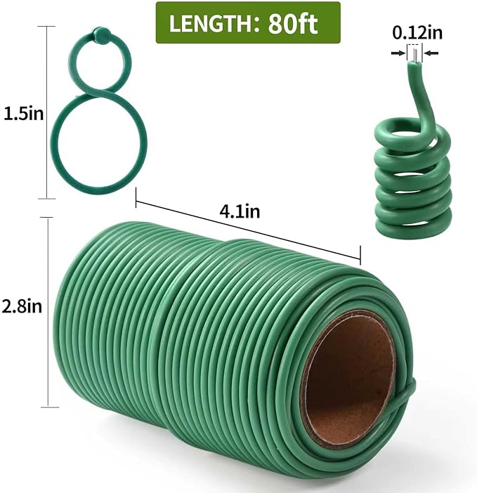 80 Feet Green Plant Twist Ties, Soft Plant ties for Support with 20 PCS Clips, Gardening Supplies for Plants Office Home Organization 3mm Diameter