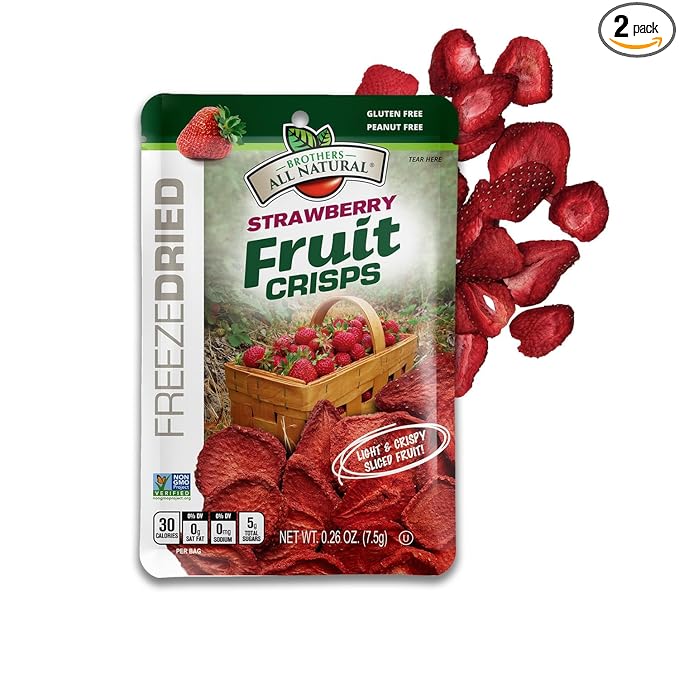 Brothers All Natural Freeze Dried Fruit Crisps, Strawberry, 0.26 Oz (Pack of 24), Made with 100% Fruit, Gluten Free, Soy Free, Vegan, Healthy Snack, Lunch Box Ready