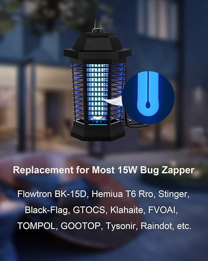 Bug Zapper Light Bulb Replacement for 15W Bug Zapper with 4-Pin Base, Ful 15W-BL U Shaped Twin Tube Bulb for Outdoor Mosquito Zapper, 1 Pack