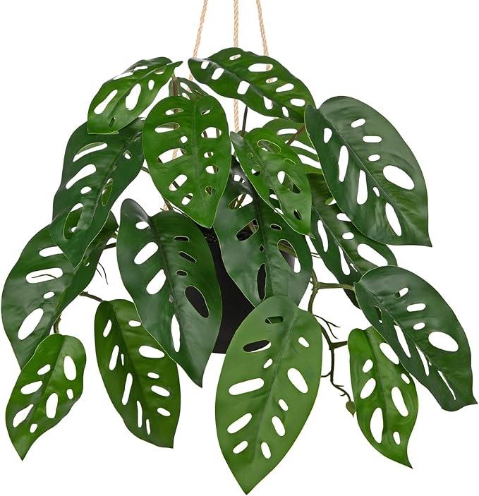 Fake Hanging Plant in Black Pot Artificial Philodendron Plant Faux Greenery Leaves for Wall Bedroom Office Desk Bathroom Indoor Outdoor Home Decor