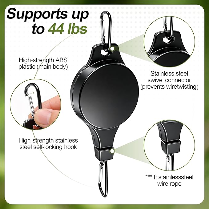 TERVEEX Retractable Plant Hanger with Pulley System, Effortless Raising and Lowering for Indoor and Outdoor Plants, Hanging Planters, Garden Pots & Bird Feeders (4-Pack,Black)