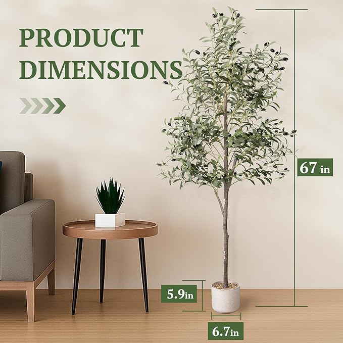 Artificial Olive Tree in Pot, 5.5 FT Tall Faux Olive Tree for Home Indoor Decor, Large Floor Plant with Textured Leaves Fruits, Realistic Wood-Grain Trunk, Fake Plant for Living Room Bedroom Office