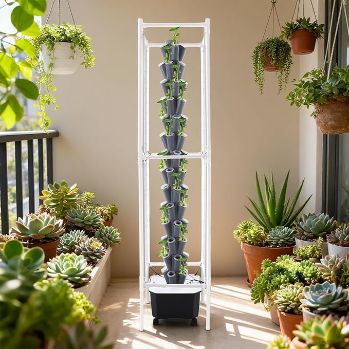 Hydroponic Growing System, 70-Plant Vegetable Planter Tower with Lights and Wheels, Outdoor Indoor Garden Vertical Planter Germination Kit with Water Pump & Intelligent Water Circulation