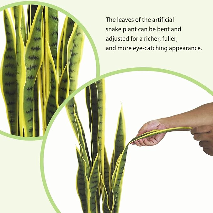 4FT Artificial Snake Plant with Tall Planter, 24 PVC Lifelike Leaves, 48in Faux Sansevieria for Indoor Home & Garden Decor, Potted Mother-in-Law's Tongue Plants, Yellow
