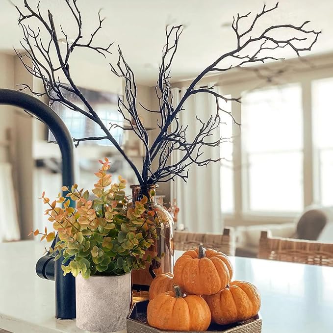 2 Pack Small Fake Plants Eucalyptus Potted Artificial Plants for Shelf Desk Home Bathroom Farmhouse Room Coffee Table Decor Fall Decor (Yellow)