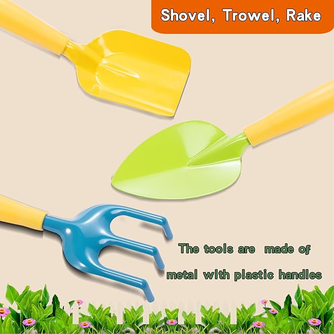 Hummigoo Kids Gardening Tools Set, 13 Pcs Gardening Kit with Apron & Tote Bag, Outdoor STEM Toys, Gardening Gifts for Toddlers Ages 3-7