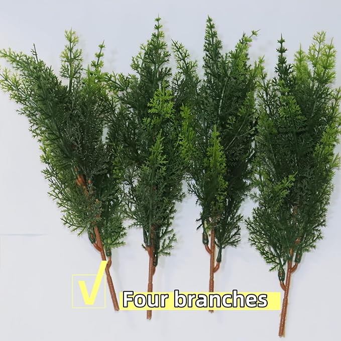 Artificial Cedar Tree Branch Accessories - 4pcs 9 Inch Simulated Tree Branch Plants, Hand Trimmed, UV Resistant, Low Maintenance, Suitable for Indoor and Outdoor Decorations (9 Inch)
