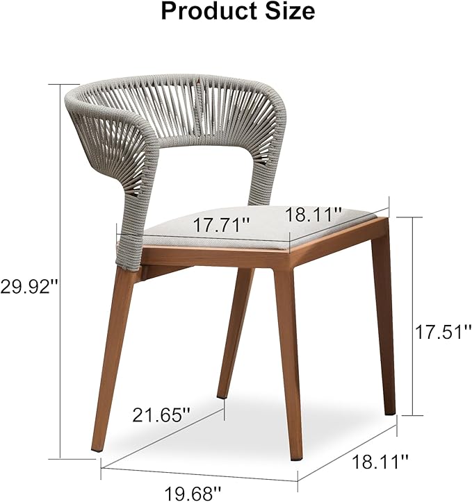 PURPLE LEAF 2 Pieces Outdoor Dining Chair All-Weather Rattan Wicker Aluminum Frame Patio Dining Chair for Lawn Garden Backyard Deck with Cushion, Deep Teak