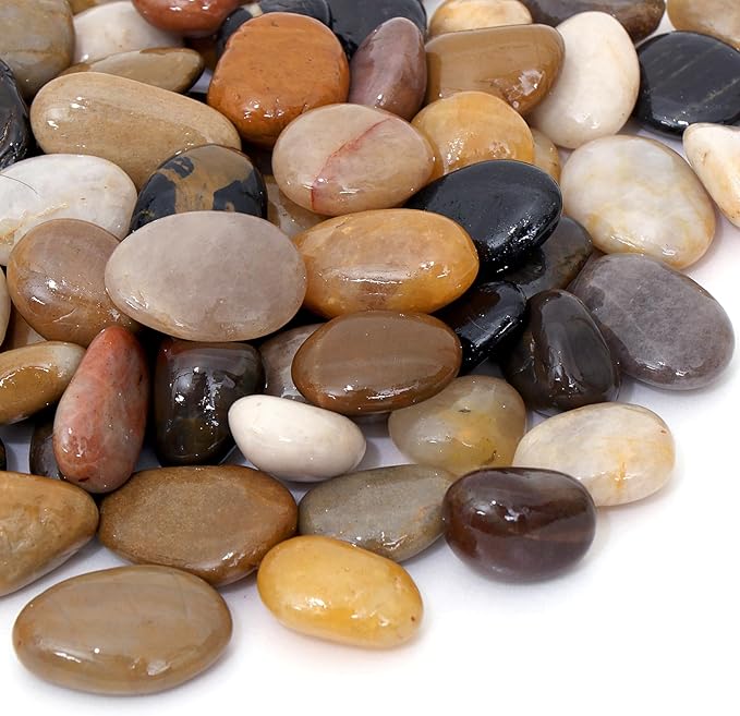 Calofulston 2.2LB River Rocks for Plants, Decorative Polished Stones for Garden Landscaping, Planters, Indoor and Outdoor Decor, Mixed Color, 1-1 3/4 Inch