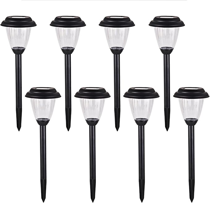 voona Solar Outdoor Pathway Lights Matt Black Stainless Steel Painted LED Lights for Garden Landscape Path Yard Driveway (black-8pack)
