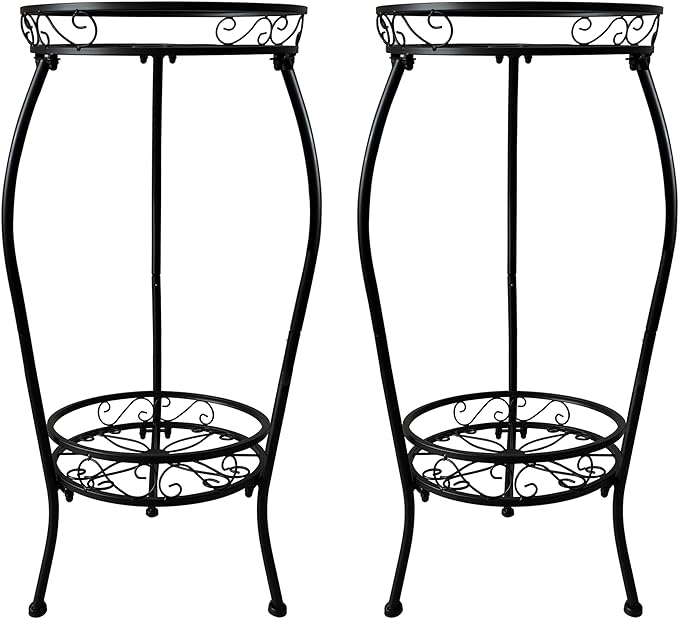 NOAMOO Metal Plant Stand 2 Tier Indoor Outdoor, 2 Pack Tall Flower Pot Shelf Rustproof Stable Heavy Duty Corner Stand, 28 inch Multiple Plant Display Rack for Living Room Patio Balcony Garden
