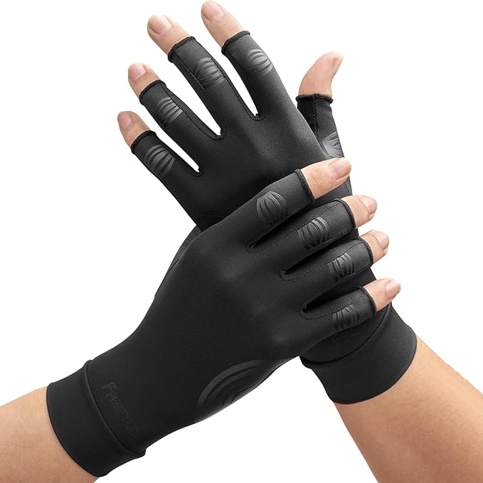 FREETOO Copper Arthritis Gloves for Carpal Tunnel Pain Relief, Strengthen Compression Gloves to Alleviate Hand Pains,Swelling, Fingerless Computer Typing Gloves for Rheumatoid,Tendonitis Women/Men-XS