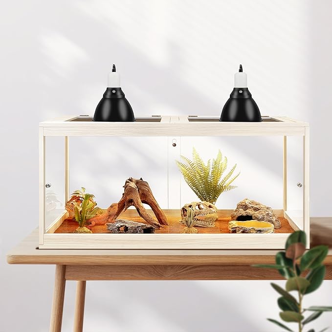 Prolee Tempered Glass Bearded Dragon Tank,Reptile Encloure and Snake Tank with Metal Mesh Roof Door,Locking Design Reptile Tank for Lizard,Gecko,Chameleon (Oak, 32 Gallon (32x16x16 Inch))