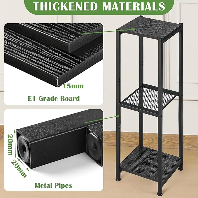 Dipion Extra Tall Plant Stand Indoor,40 Inch Plant Stands,3 Tier Metal Plant Stand with Heavy Duty Wood and Metal Mesh Shelf,Black