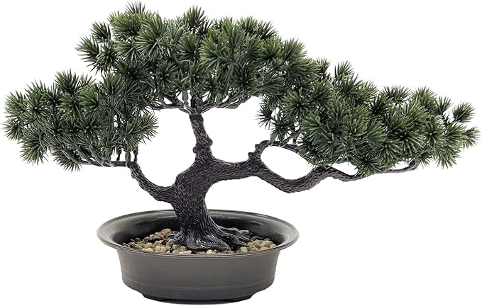Rozwkeo Artificial Bonsai Tree Fake Plant Decoration Potted Tree Small Faux House Plants Japanese Pine Bonsai Plant for Home Indoor Decoration Office Hotel Windowsill Desktop Display Trees Zen Decor