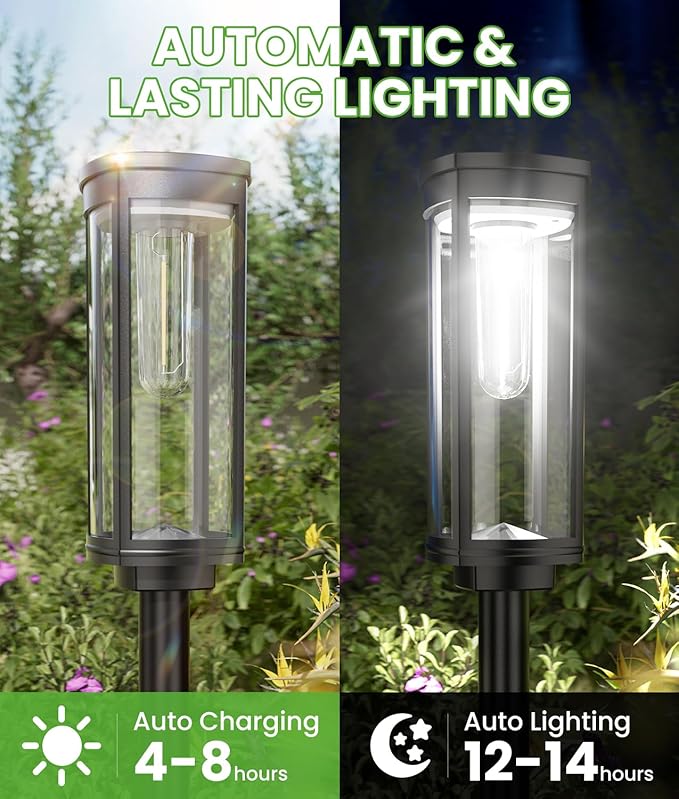 BITPOTT Bright Solar Lights Outdoor 6 Pack, Solar Pathway Lights Waterproof IP65, Auto On/Off Pathway Landscape Lighting, Long Lasting Outdoor Light for Walkway Path Garden Lawn Patio Decor Lighting