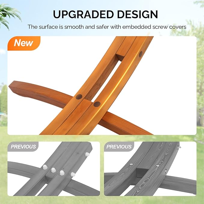 OnCloud Double Hammock Wood Arc Stand, Wooden Hammock W/Stand, Classic Natural Hammock Set for Yard, Garden (14 ft Set)