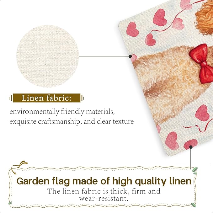 Valentine's Day Poodle Hello Love Garden Flag, House Yard Plaid Love Heart Outside Decoration, Spring Holiday Wedding Anniversary Outdoor Small Decor 12x18(12634)