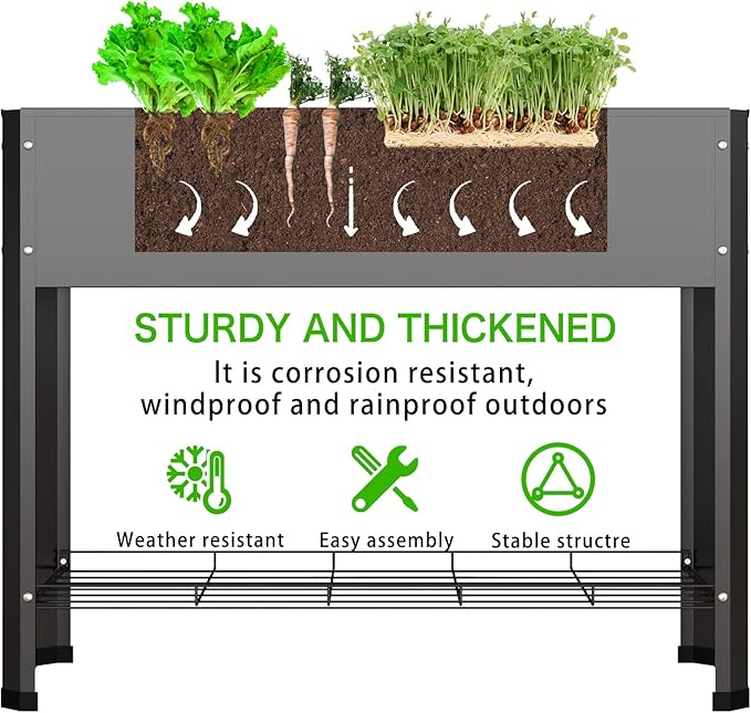 Raised Garden Bed with Detachable Legs Elevated Metal Planter Box for Growing Fresh Herbs Vegetables Flowers Succulents&Other Plants for Outdoor Backyard Patio Deck Balcony Black L