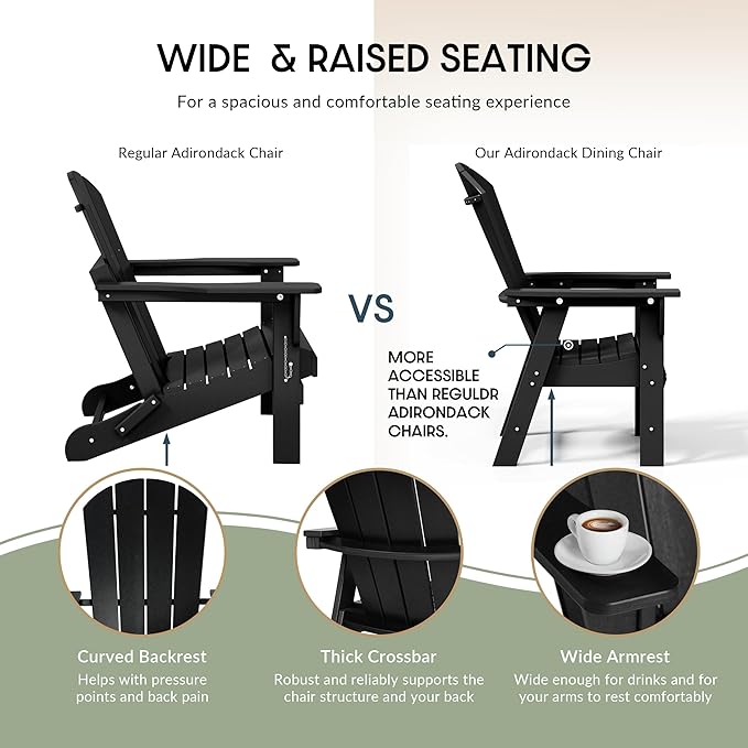 WestinTrends Malibu Malibu Outdoor Patio HDPE Plastic Adirondack Dining Chair Black