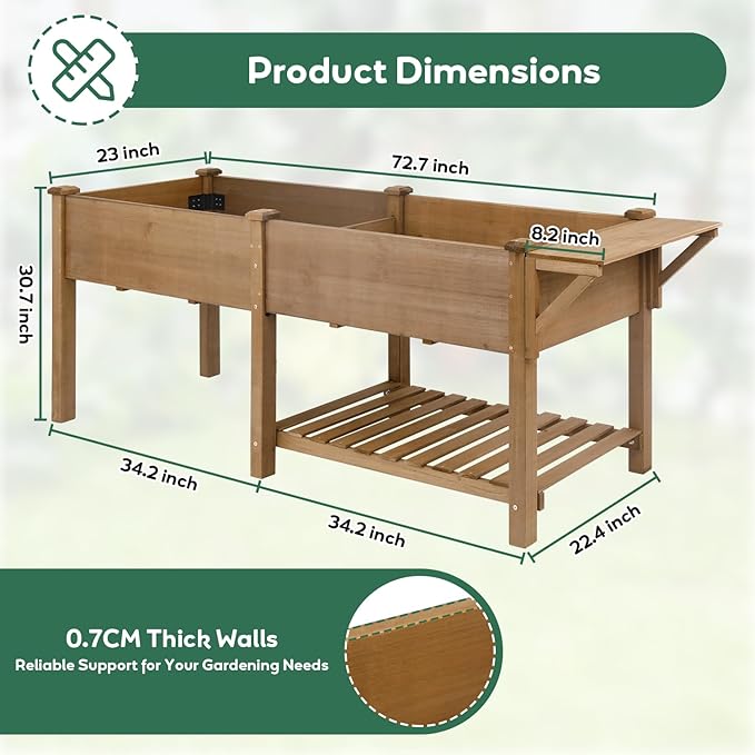PetsCosset Raised Garden Bed, Storage Shelf, Protective Liner, Table Ledge,Outdoor Garden Bed with Legs for Vegetable, Herb, and Flower Cultivation-Brown (Extension)