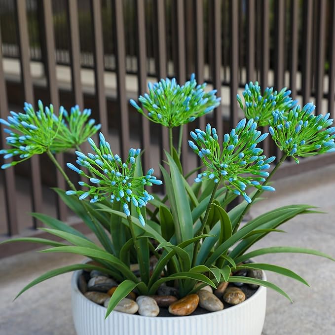 HIFORESTAR Artificial Flowers Fake Blue Plants Outdoor Spring Summer Decoration Realistic Faux Greenery for Front Door Porch Planter