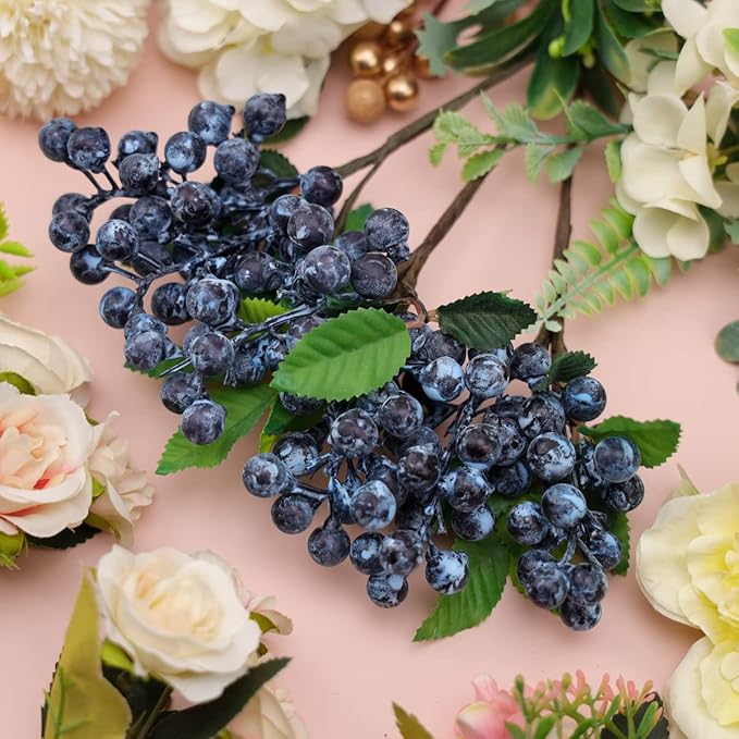 Fake Blueberries Artificial Berry Picks for Decor,Artificial Blueberry Stems for Lifelike Fruits Arrangement Flowers DIY Christmas Wedding Crafts-3 Pack