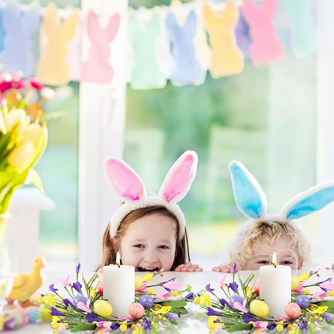 8 PCS Mini Easter Wreaths for Front Door Small Artificial Pastel Easter Egg Kitchen Cabinet Wreath Spring Summer Hanging Floral Wreath with Ribbon Berry for Home Porch Wall Window Farmhouse Decor