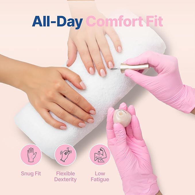 Schneider Pink Nitrile Gloves, Latex Free Exam Gloves Disposable Latex Free, Disposable Gloves for Cooking & Medical