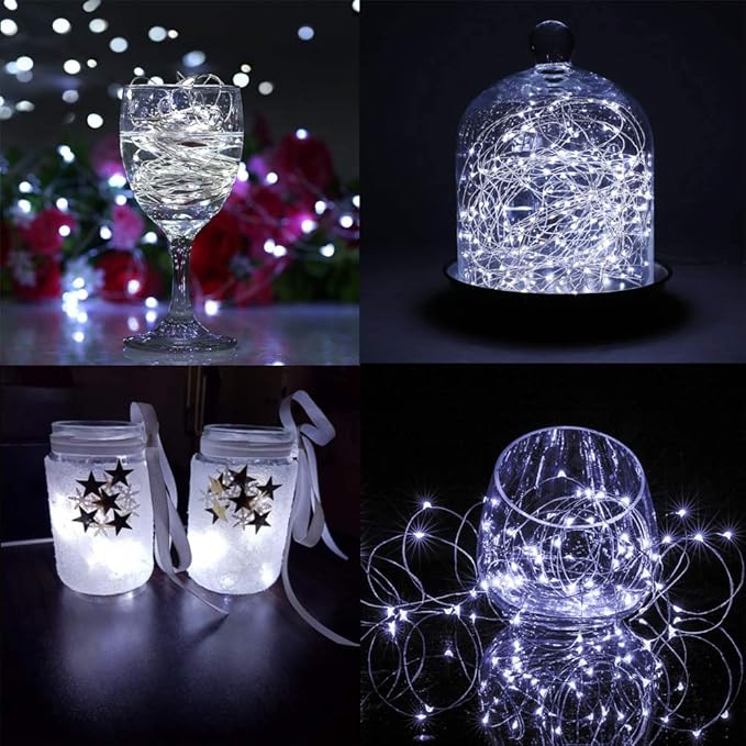 Fairy Lights CR2032 Battery Operated,6.6Ft/2Meter 20 LEDs Micro Silver Wire String Lights for Bedroom Christmas Party Wedding Decoration(Cool White, 12 Pack)