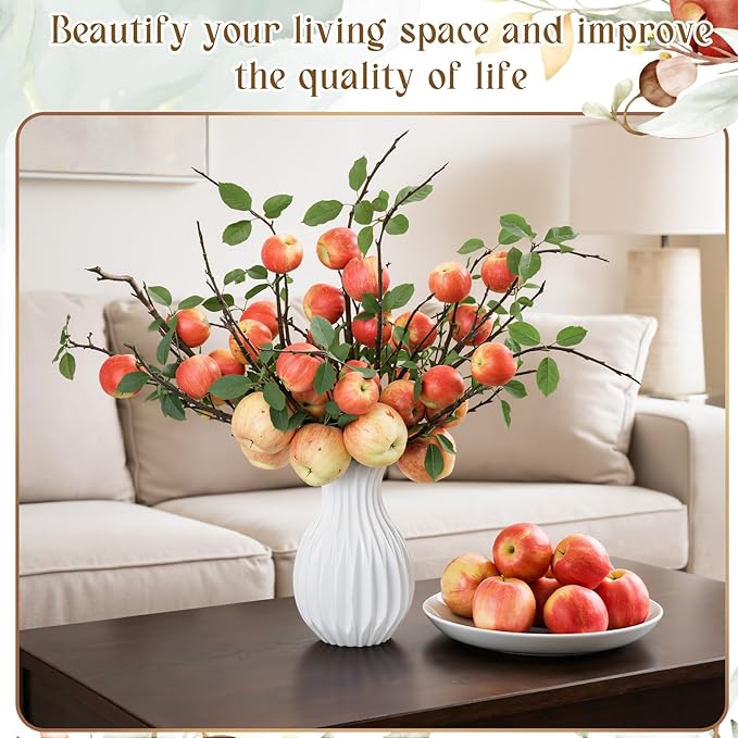 10 Pcs 21.65 Inches Artificial Fake Apple Branches Realistic Tall Apple Bouquets Tree Branch with Long Stem and Green Leaves Fruit Plant for Home Office Vase Filler Shop
