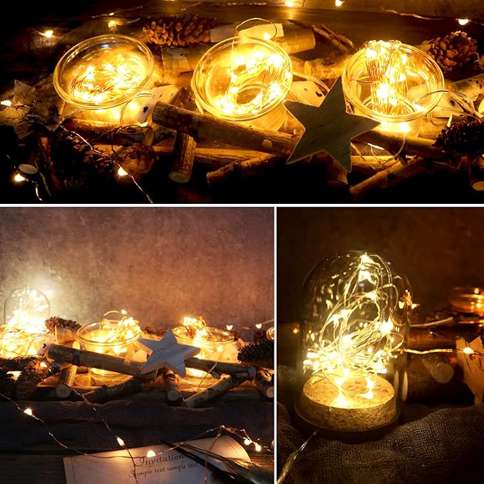 OakHaomie 6 Pack Fairy Lights Battery Operated No Remote LED Starry String Lights 30 Micro Starry LEDs on 10ft Copper Wire Light for DIY Wedding Centerpiece Table Decorations (Copper Warm White)